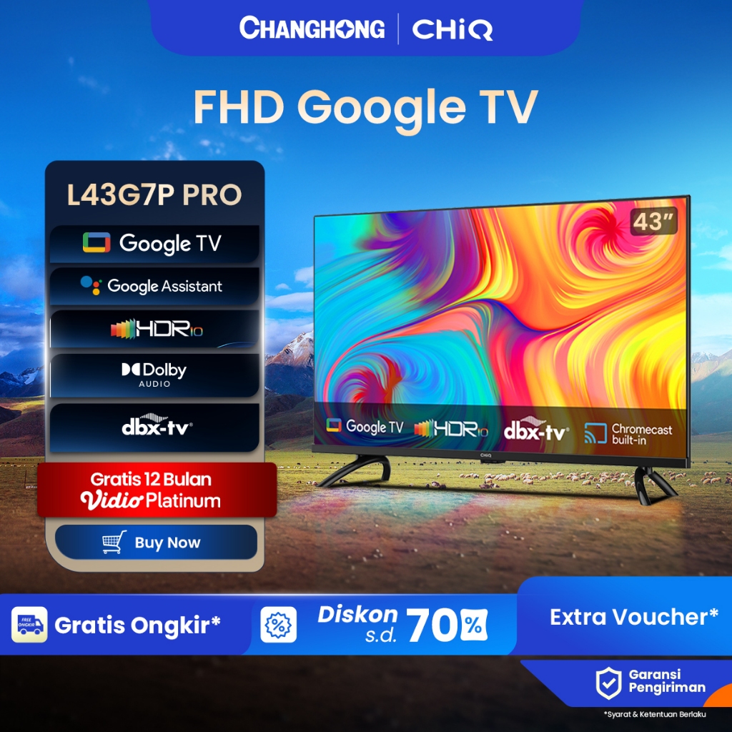 【Google TV】CHiQ 43 inch Smart TV Full HD-HDR10+DBX Dolby Audio Google Assistant  Netflix Youtube Dig
