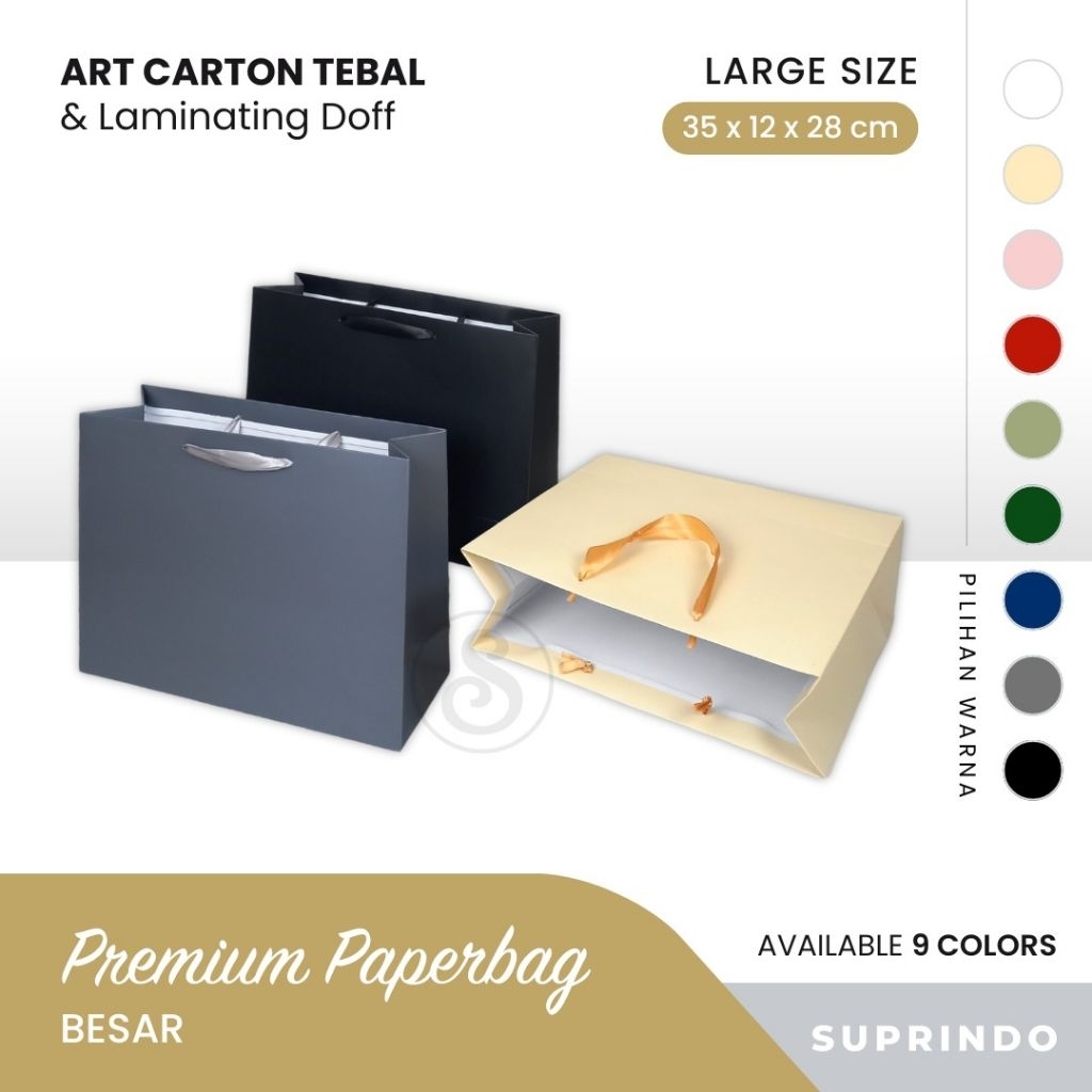

Vindo Premium Paper Bag BESAR/Kantong kado TEBAL uk. P35 x L12 x T28 cm