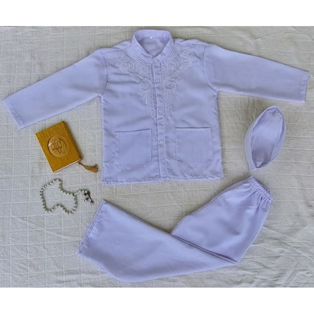 KOKO ANAK WARNA PUTIH BAJU TAKWA ANAK • Baju KOKO + Celana KOKO Panjang + Peci BAJU KOKO ANAK SETELA