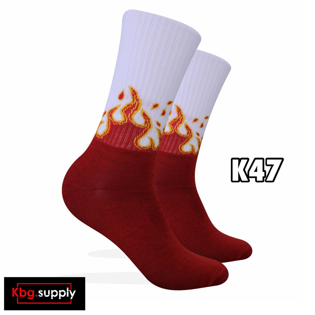 Kaos Kaki Oldschool - Kaos Kaki Skate Api Merah Putih - Kbg.Supply - K47