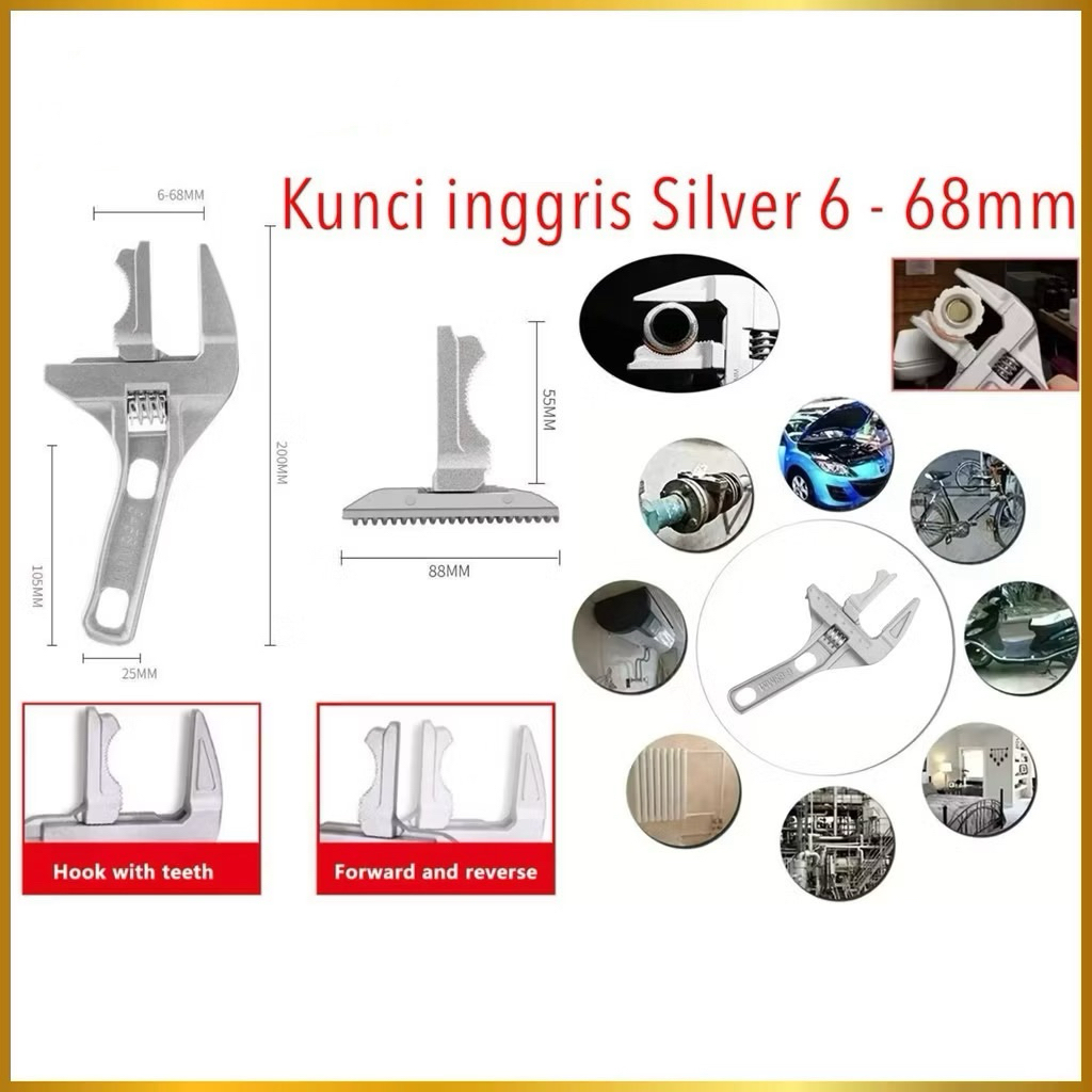 Kunci Inggris Silver 6-68mm Universal Adjustable Wrench Alat Kunci Pipa Multifungsi