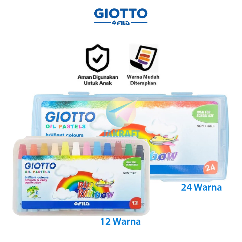 

(1 Pack) Krayon 12 / 24 Warna GIOTTO Big Rainbow Oil Pastels Crayon Aman Murah Anti Air Hard Case