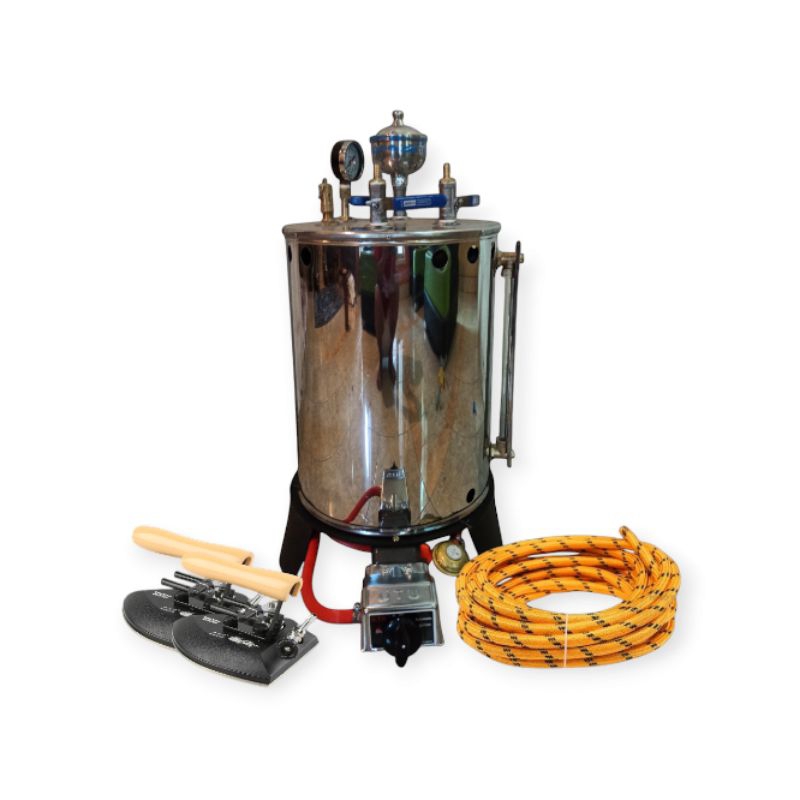 Setrika Uap Gas Boiler Laundry 20 Liter 2 Setrika Full Set Gratis Packing Kayu