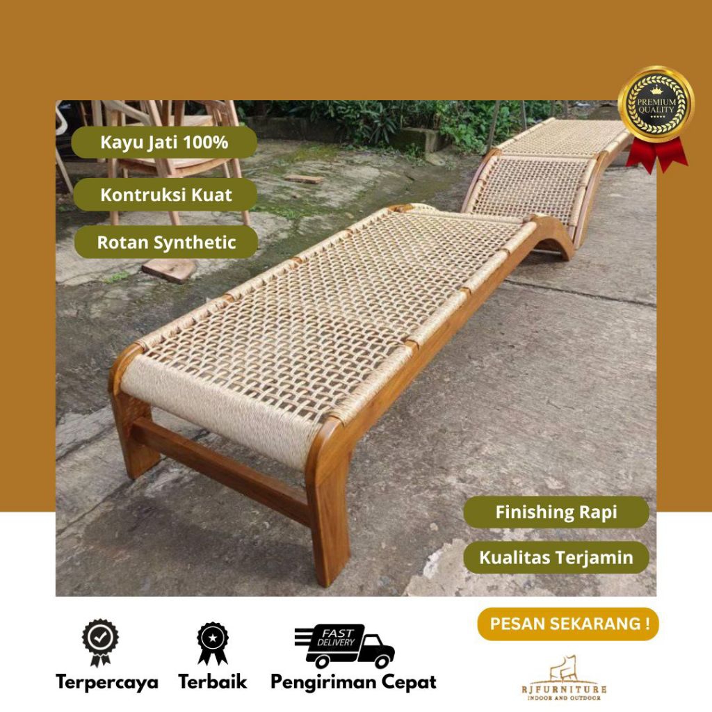 Kursi Santai Kolam Renang Pantai Mix Rotan Jati Outdoor