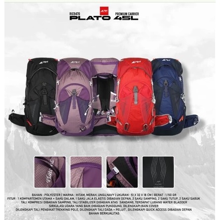 tas carrier arei Plato 45L | Raincover | premium | original arei outdoorgear