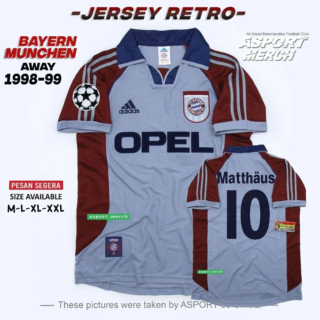 JERSEY BOLA BAYERN MUNCHEN RETRO AWAY 1998 1999 JERSEY RETRO MUNCHEN AWAY 98 99