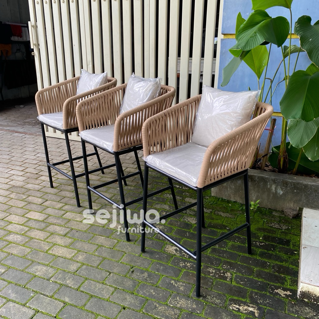 Kursi Bar Anyaman Tali Rope / Kursi Cafe Bar Anyaman