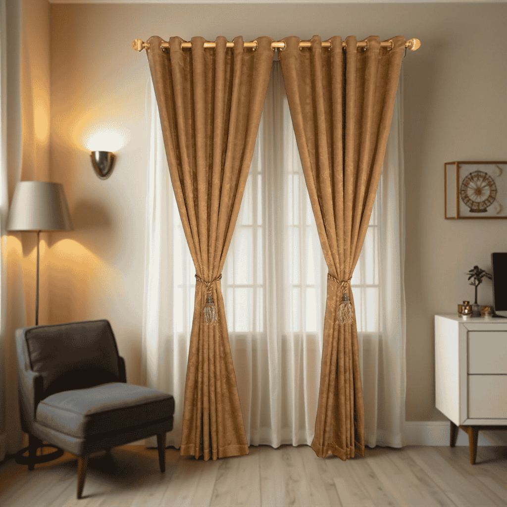 Tempat Gorden - Gorden Blackout Embos Polos Warna Orange Coklat Muda – Gorden Jendela & Pintu Elegan