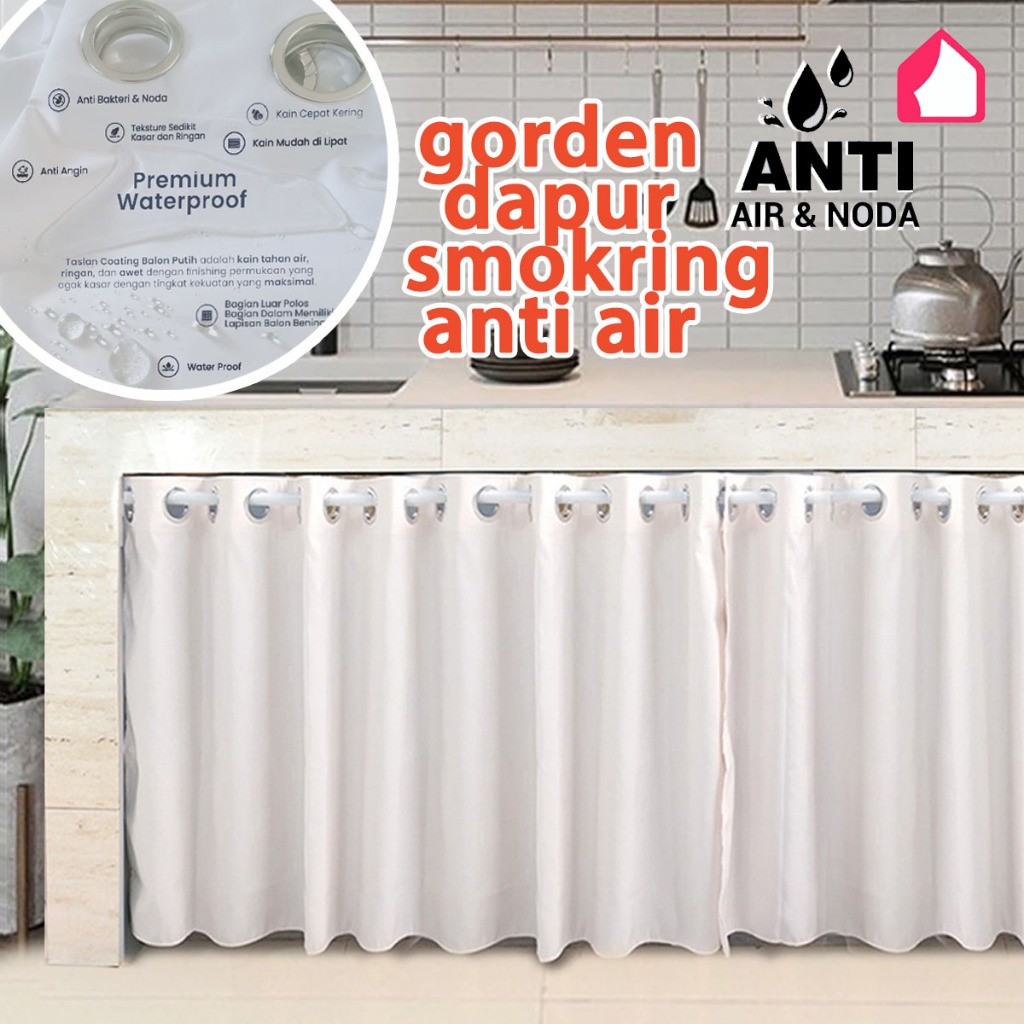 Gorden Kolong Dapur Smokring Anti Air Waterproof Tirai Bawah Kompor Polos Minimalis