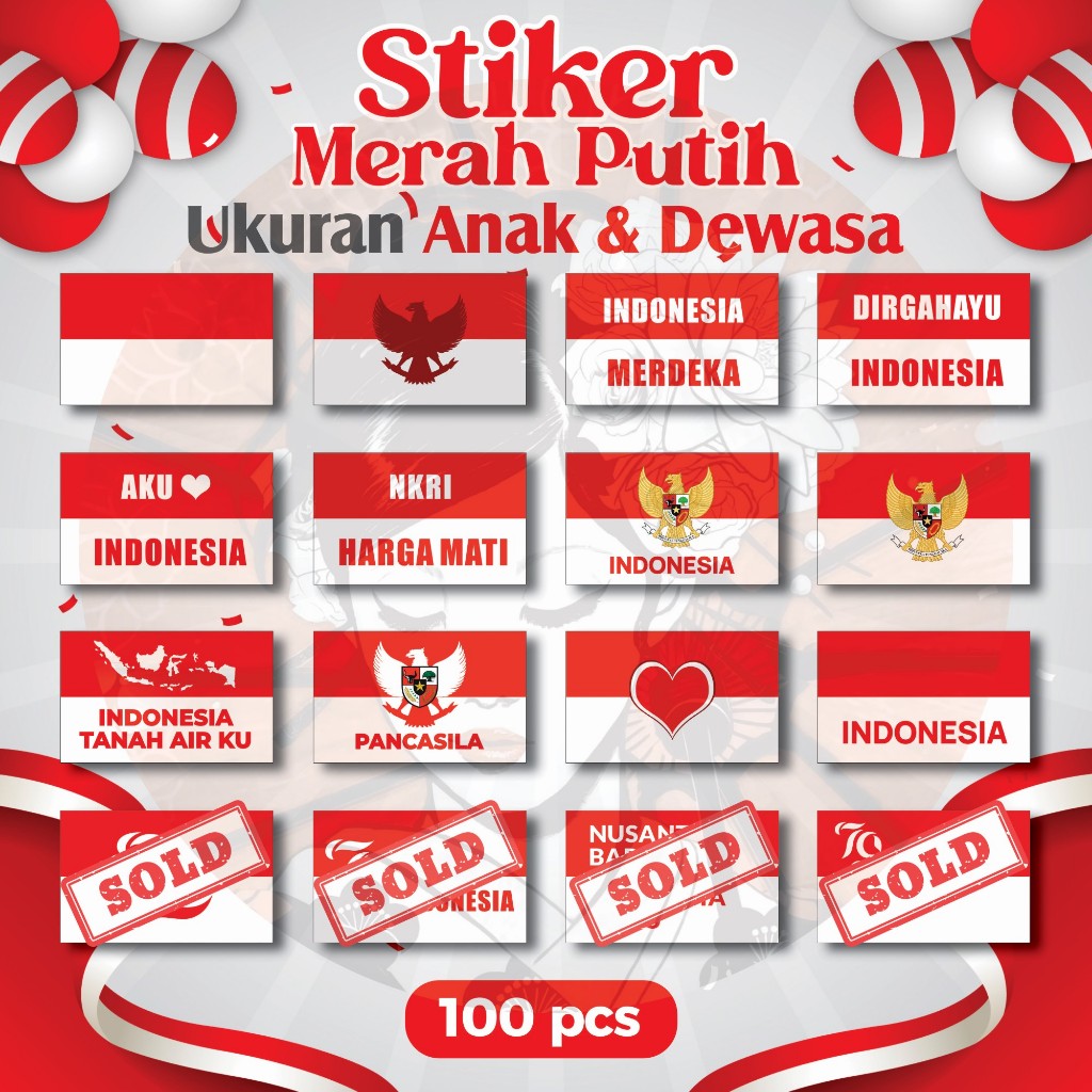 

Stiker Pipi Bendera 100 Pcs / Sticker Merah Putih / Sticker Bendera Tempel Pipi / Anak Dewasa