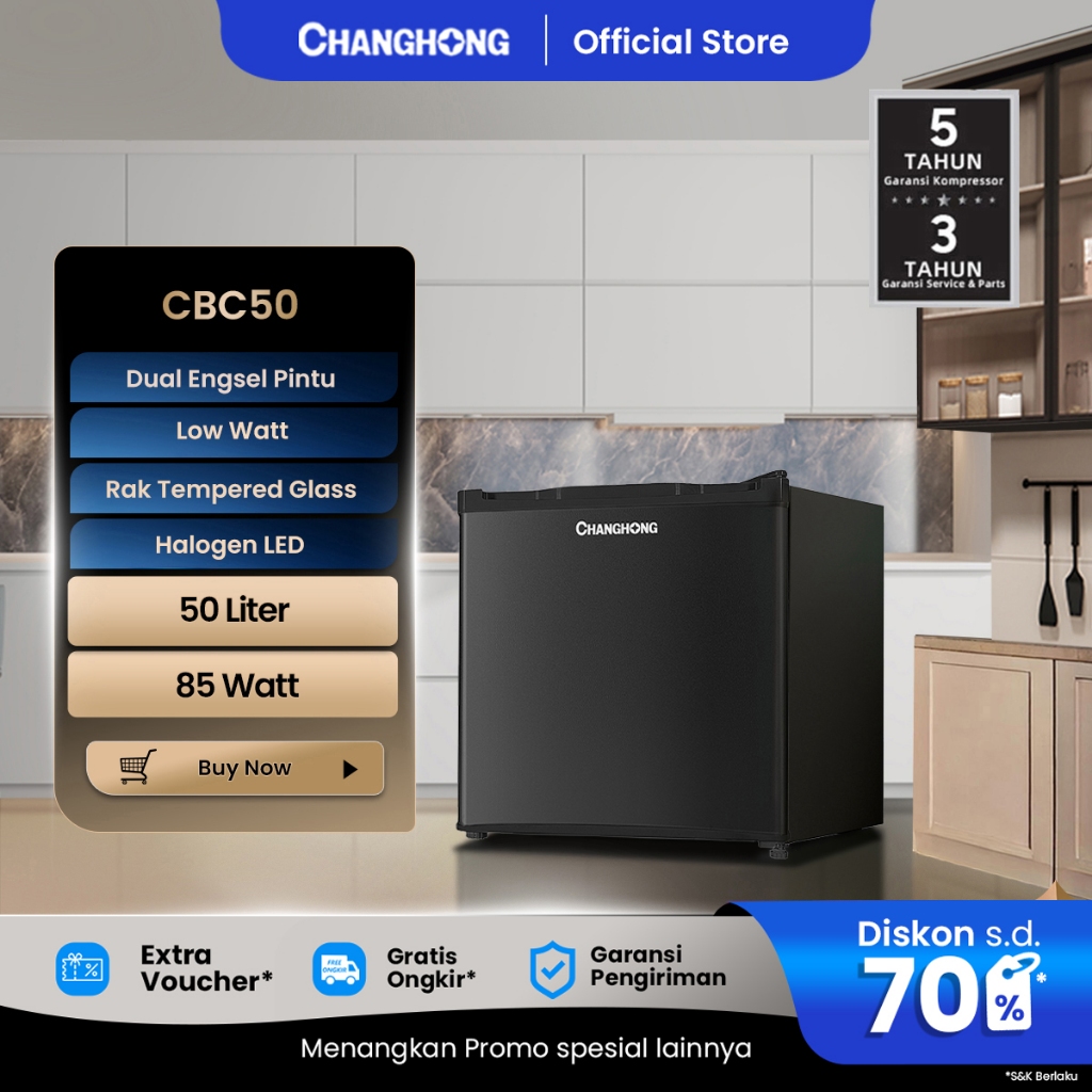 Changhong Kulkas Mini Bar (Refrigerator) Lemari Es Kapasitas 50 Liter  CBC 50 (Semi Auto Defrost) (A