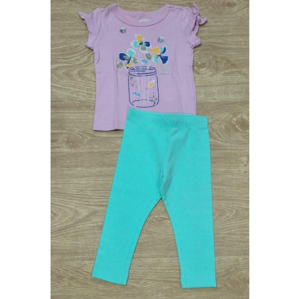 kadoan set kado lahiran anak bayi perempuan kaos legging 6-12 bulan ungu bunga