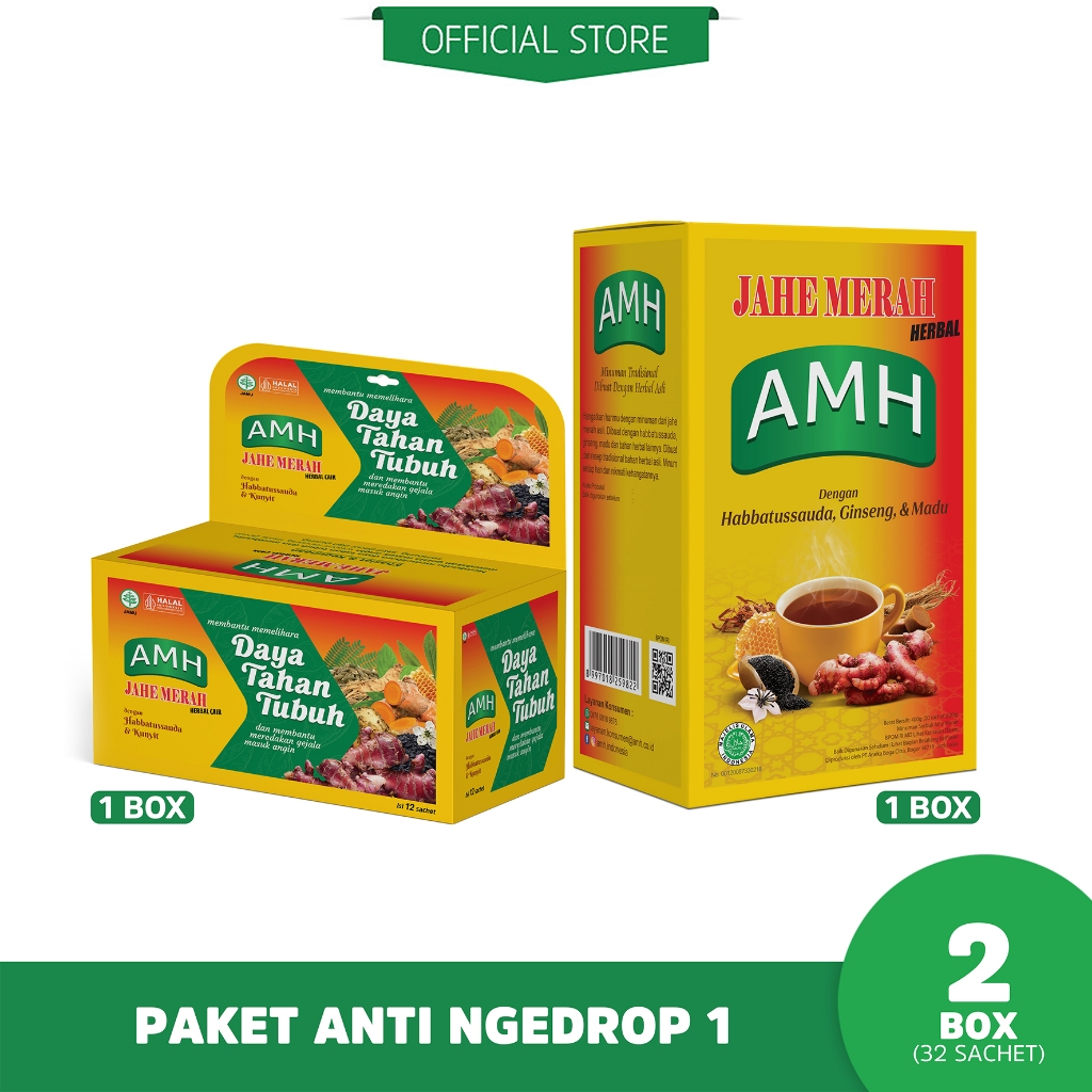 

Paket Anti Ngedrop 1 ( 1 Box AMH Daya Tahan Tubuh (12 Sachet) 1 Box AMH Jahe Merah Herbal FB @ 20 Sachet (20 Sachet) )
