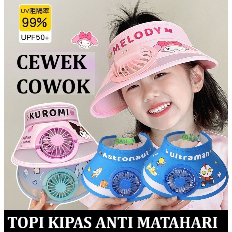 2025 Topi Kipas Angin USB Anti sinar Matahari UVA UVB SPF50+ Sanrio kuromi my melody cinnamoroll cas