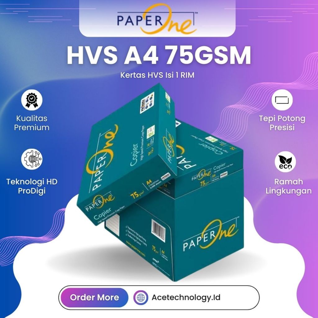 

Paper One HVS A4 75gsm 1 Rim / 100gsm Isi 100 Lembar Kertas Foto Copy Print Original