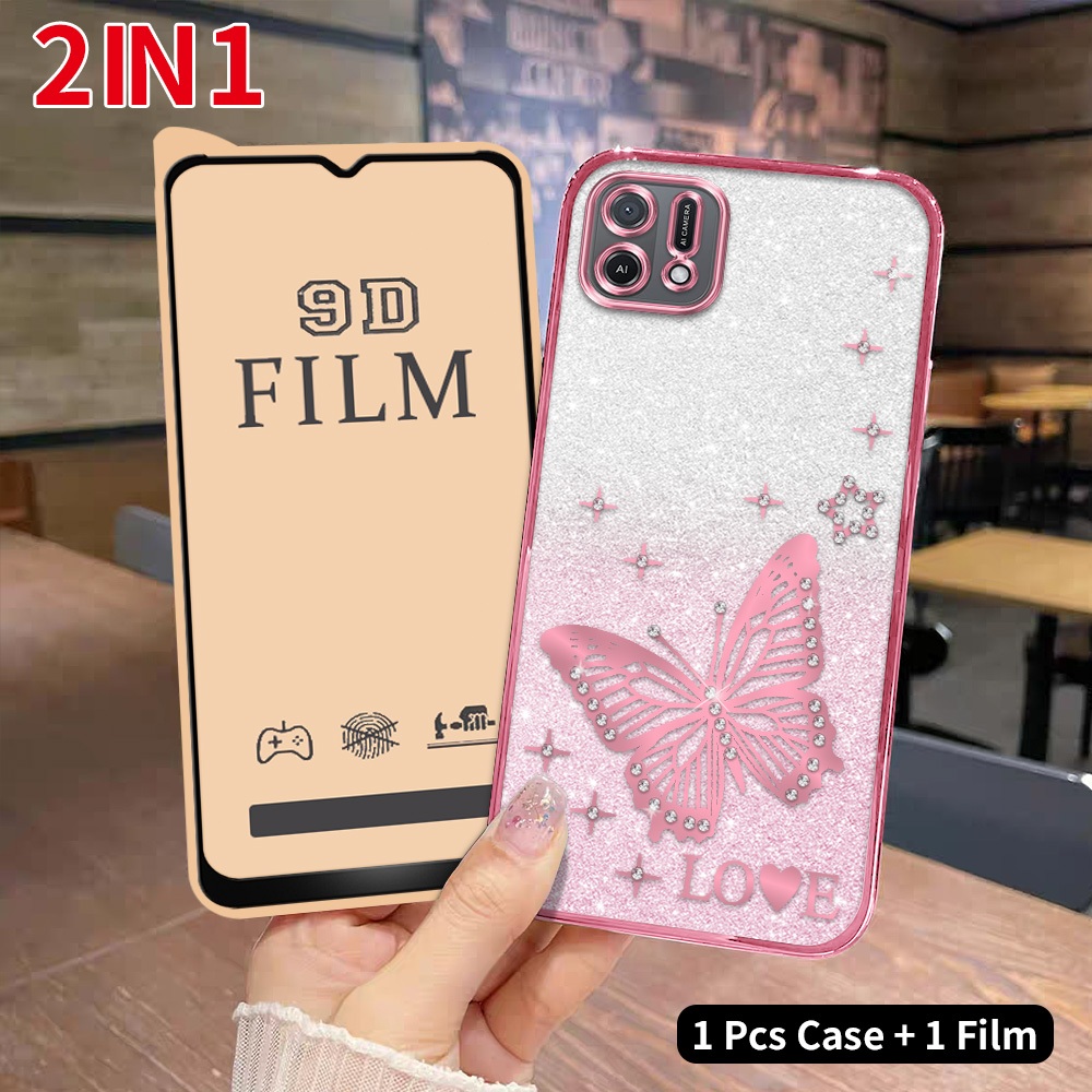 2 dalam 1 Casing HP untuk OPPO A16K A16e Case Elegan Anti Gores + Film Keramik 9D - Warna Perak Grad