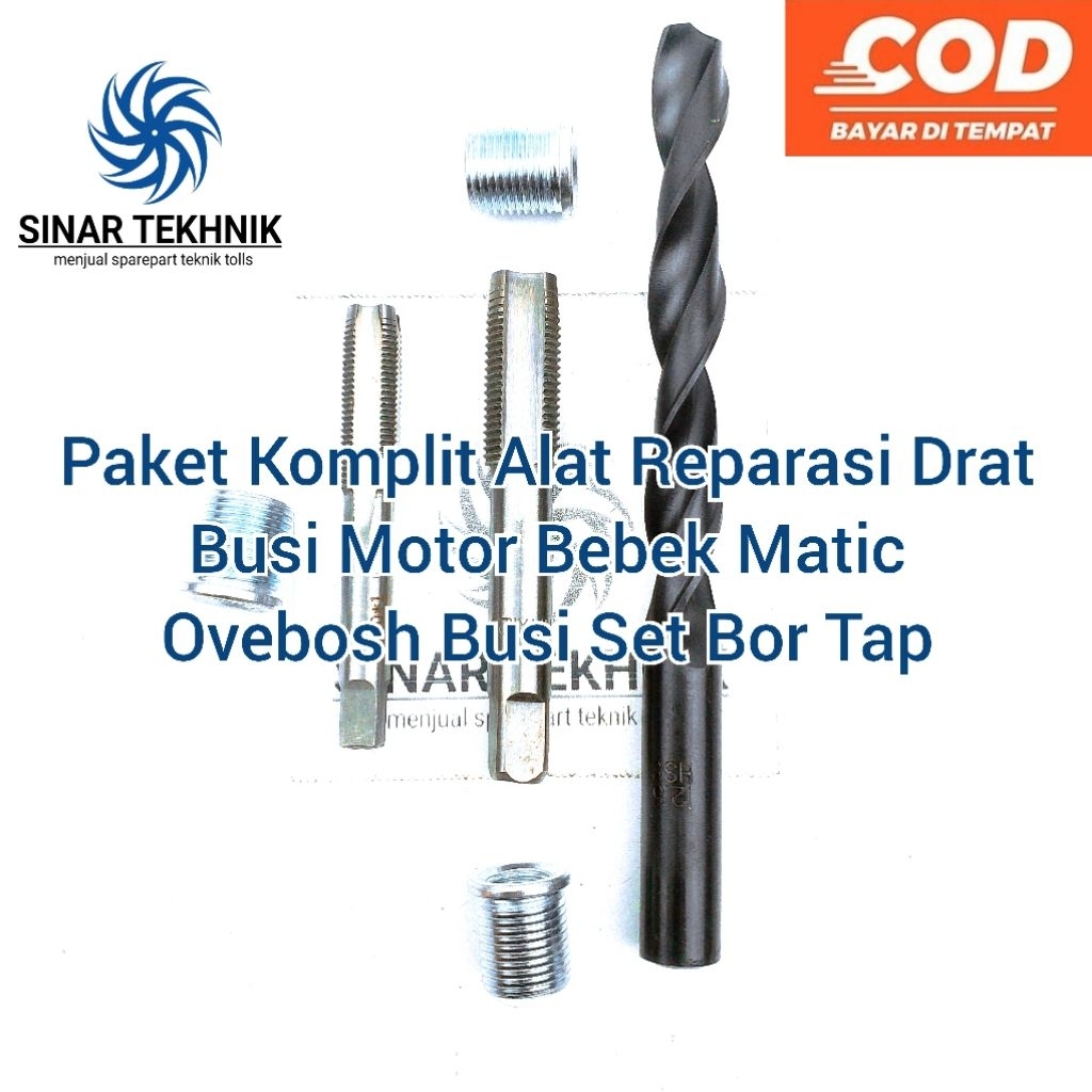 Paket Komplit Alat Reparasi Drat Busi Motor Bebek Matic Ovebosh Busi Set Bor Tap