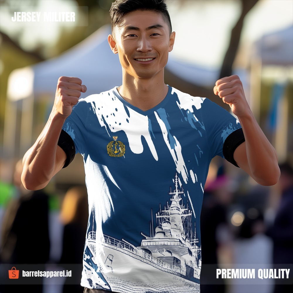 Kaos Jersey Militer Tentara TNI AL Angkatan Laut Biru Navy Putih Motif Abstrak 30 - Jersey Custom Pr