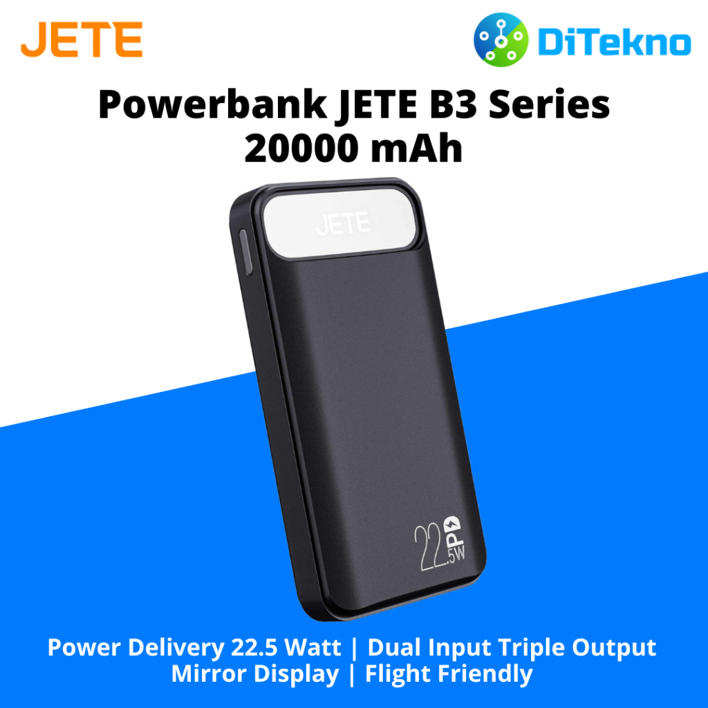 PowerBank 20000 MaH JETE B3 Black - Garansi 2 Tahun