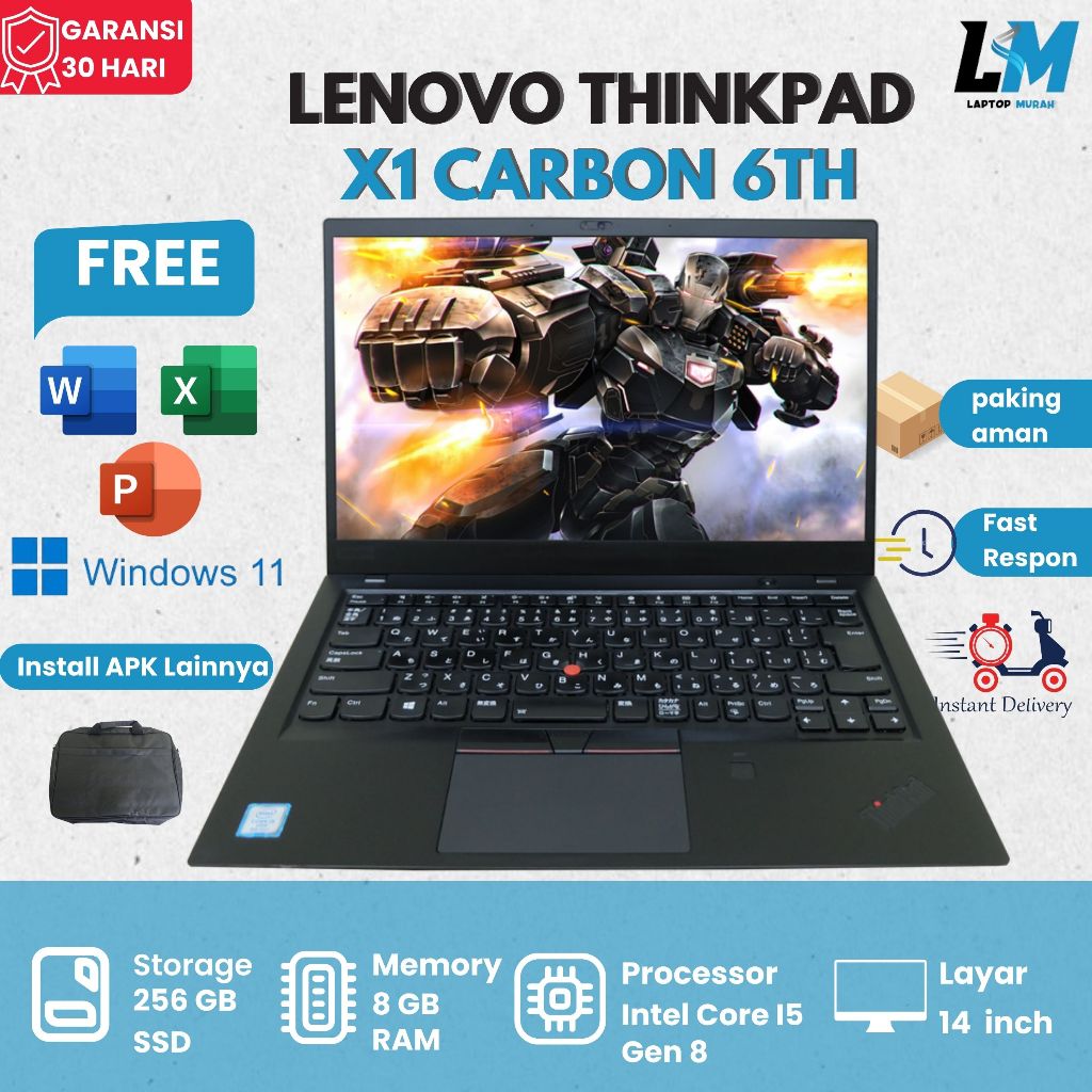 Lenovo Thinkpad X1 Carbon 6th Windows 11 Bergaransi