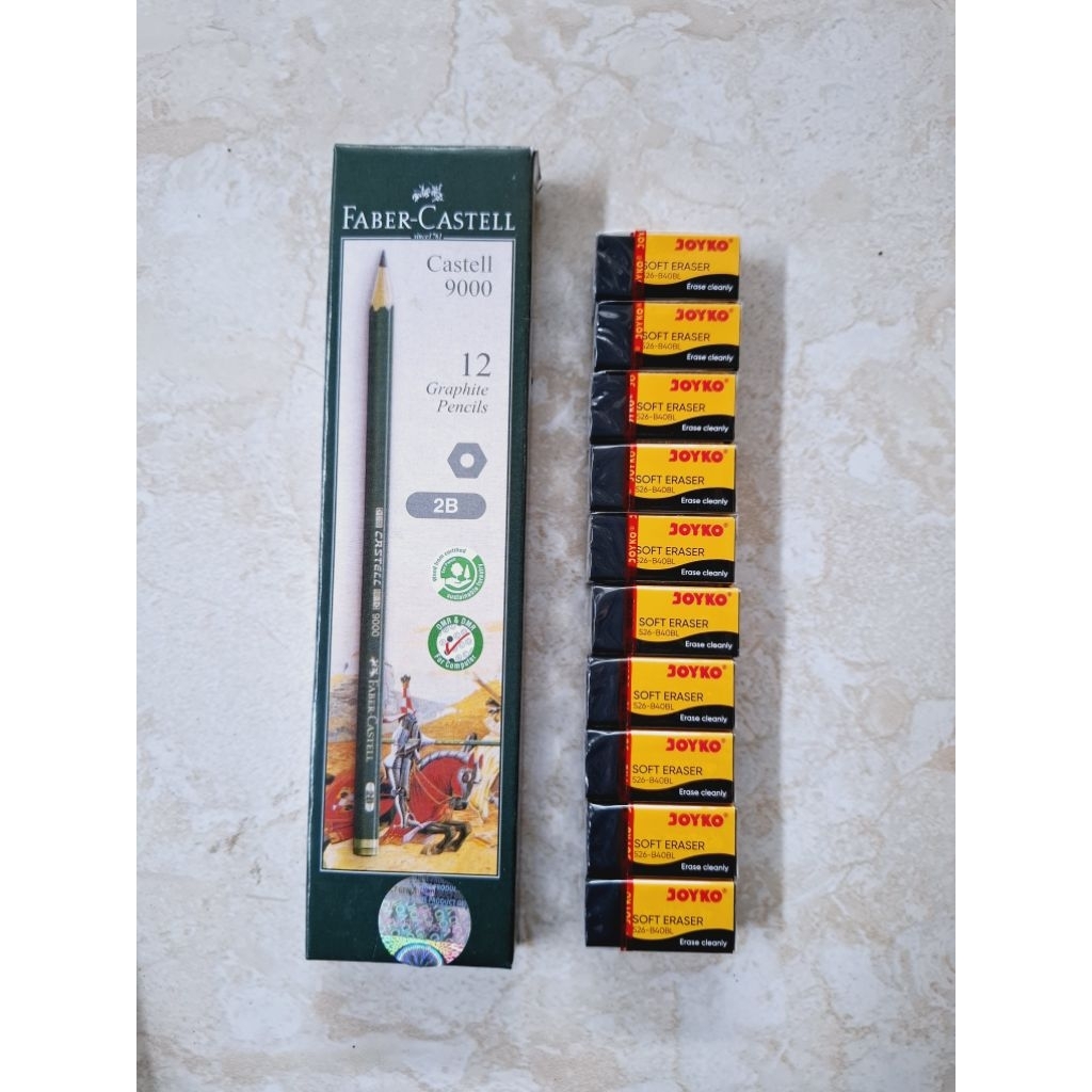 

Bundle 1 Pak Pensil Faber Castell + 10 penghapus karet mini merk joyko hitam / merah