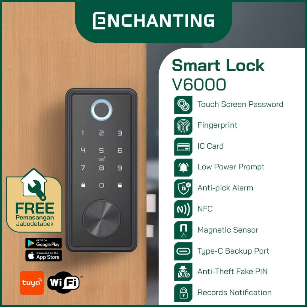 ENCHANTING Smart Door Lock Kunci Pintu Digital Smart Home Tuya Wifi V6000