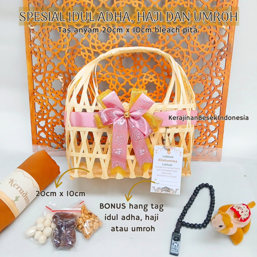

TAS SOUVENIR HAJI, UMROH, IDUL ADHA BONUS HANG TAG Tas belanja 20x10 pita goodie bag hampers murah