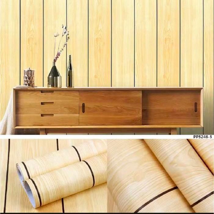 Wallpaper Dinding 10 meter x 45 cm Motif - Kayu Garis Hitam "CY 1180"