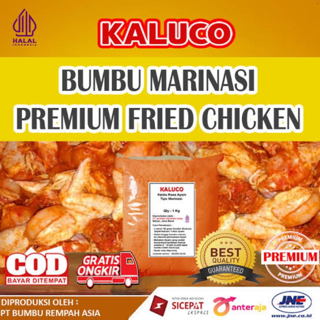 

Bumbu Marinasi dan Bumbu Biang Premix Fried Chicken Geprek 1kgm Kaluco