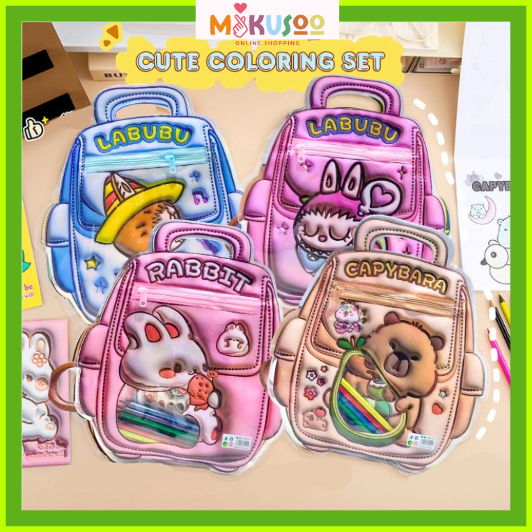 

Mikusoo Set Mewarnai Tempat Pensil Warna 3D Hadiah Anak Kartun Labubu Capybara Lucu