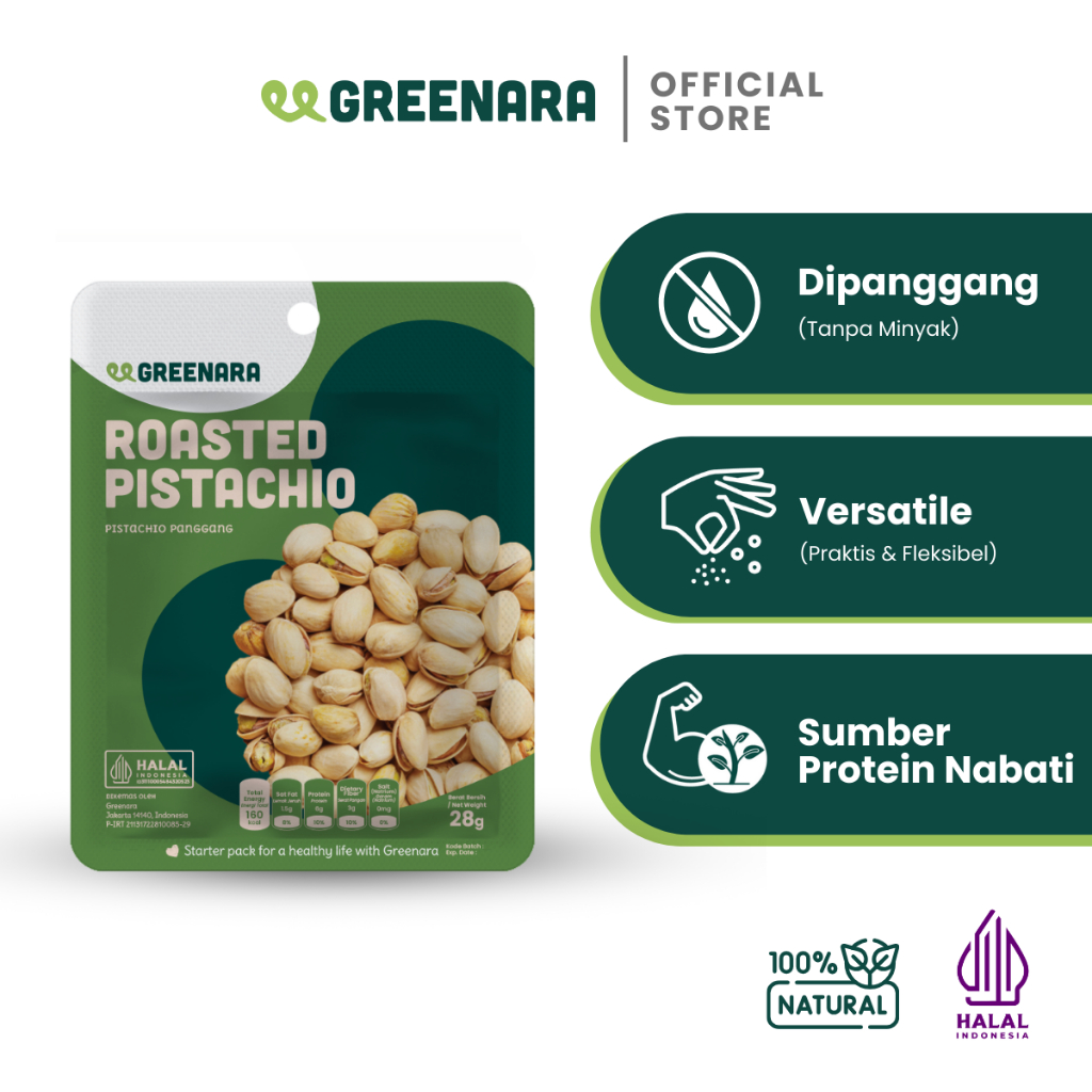 

Greenara One Serving Roasted Pistachio 28gr / Snack Sehat / Kacang Pistachio / Camilan Diet