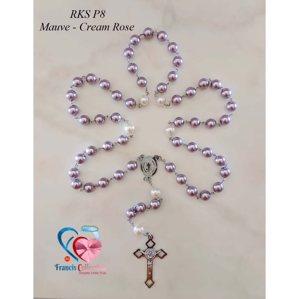 Francis Collection. RKS P8. Kalung Rosario Mutiara / Pearl Swarovski asli uk. 8mm