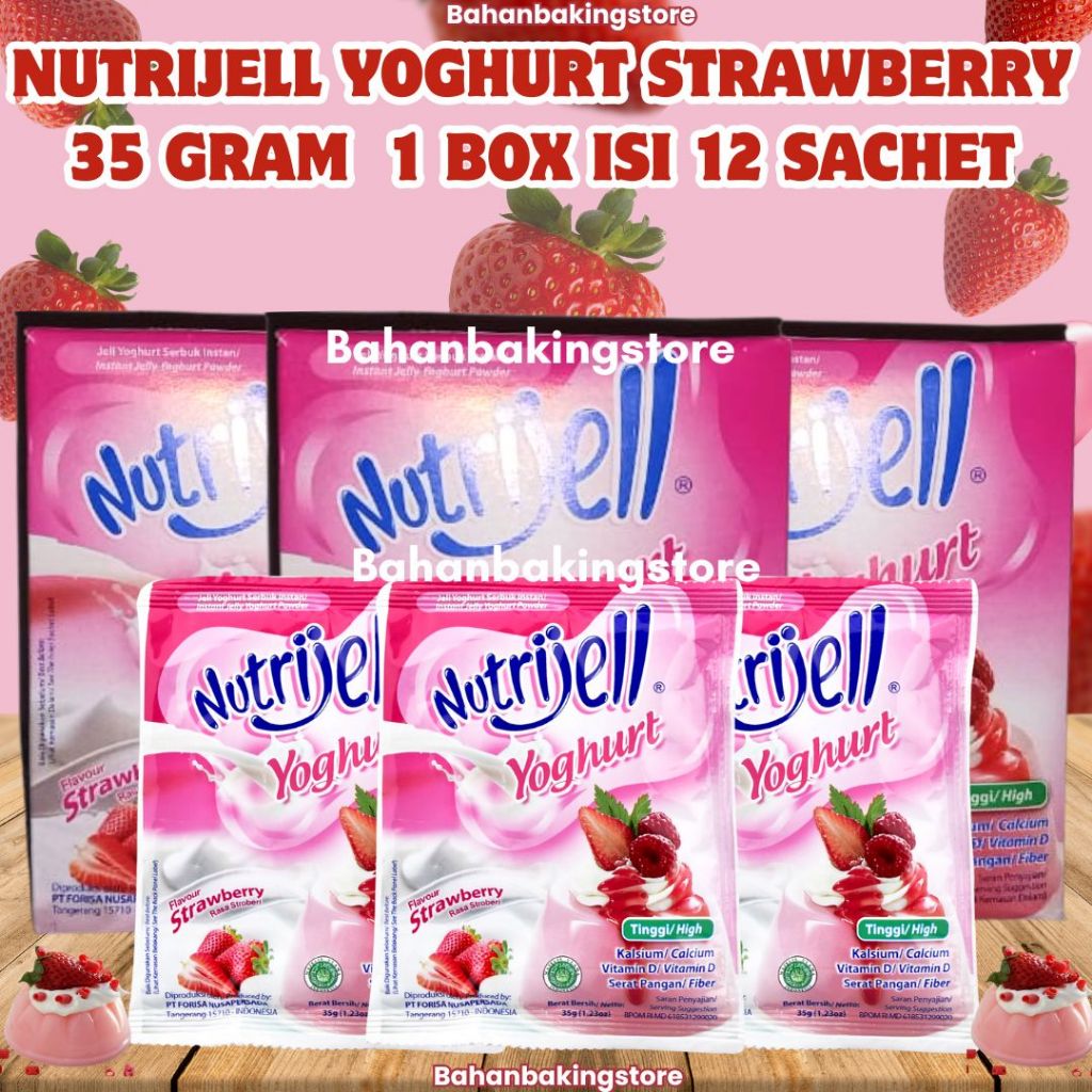 

TERMURAH NUTRIJELL JUMBO YOGHURT STRAWBERRY 35 GRAM 1 BOX ISI 12 SACHET | INSTANT JELLY YOGHURT POWDER