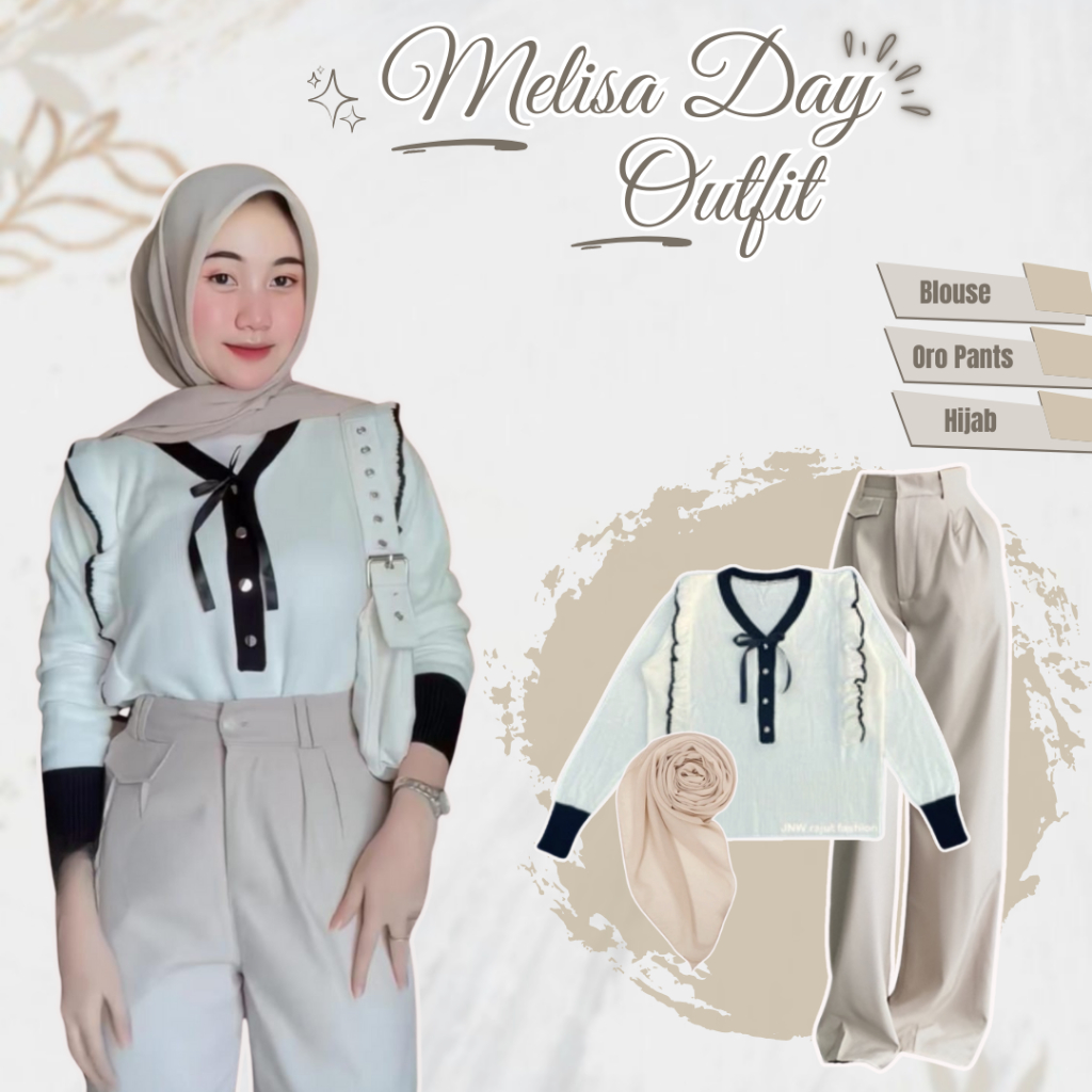 Setelan Wanita Kekinian Trendy Cewek One Set ( Blouse + Celana Oro Pants + Hijab )Outfit Keren_B0040