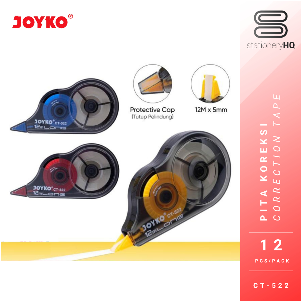 

D3W! (12 Pcs) Correction Tape / Pita Koreksi / TipeX Kertas Joyko CT-522 12M