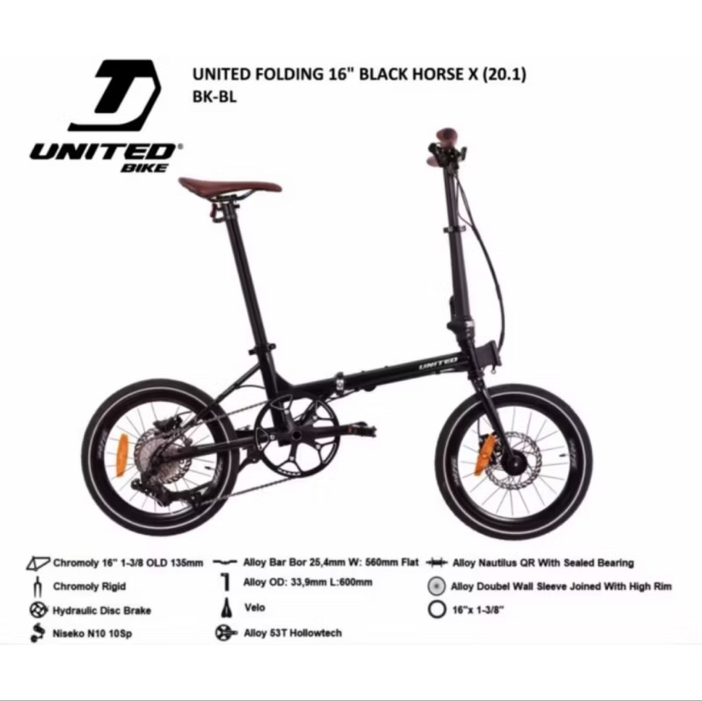 Sepeda Lipat 16 Inch United Black Horse