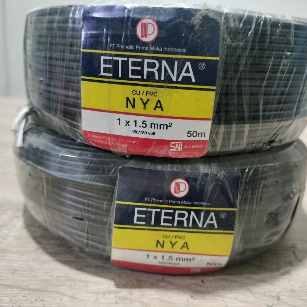 Kabel Listrik ETERNA NYA 1 x 1.5 / 50 meter Merah Hitam / Rol