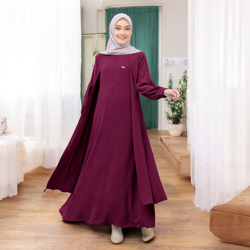 Gamis Polos Variasi Layer Zalenka Dress Size S M L XL Bahan Tifany Twill Baju Daily Wear OOTD Casual