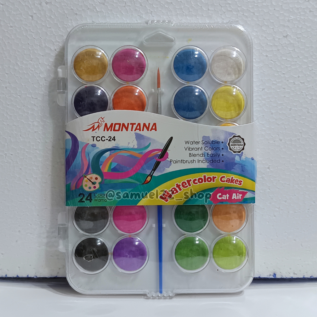 

Cat Air / Water Colour Cakes 24 Warna MONTANA TCC-24 + Bonus Kuas Lukis