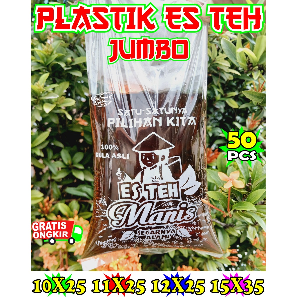 Plastik kekinian ES TEH JUMBO isi 50 pcs kemasan es /cup of tea / teh poci / cup es teh
