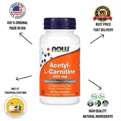 NOW Foods Acetyl L Carnitine, 500 mg, 50 Veg Capsules, Acetyl L Carnitine