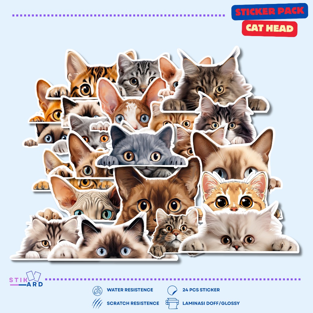 

Stiker Kepala Kucing Lucu | Sticker Pack Laptop Tumbler Helm Koper - Bahan Vinyl Waterproof
