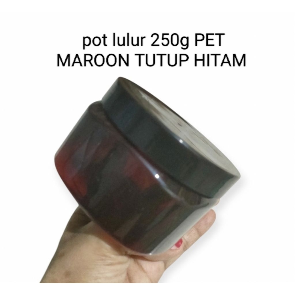 pot lulur 250g PET maroon tutup hitam / POT LULUR 250 gr PET