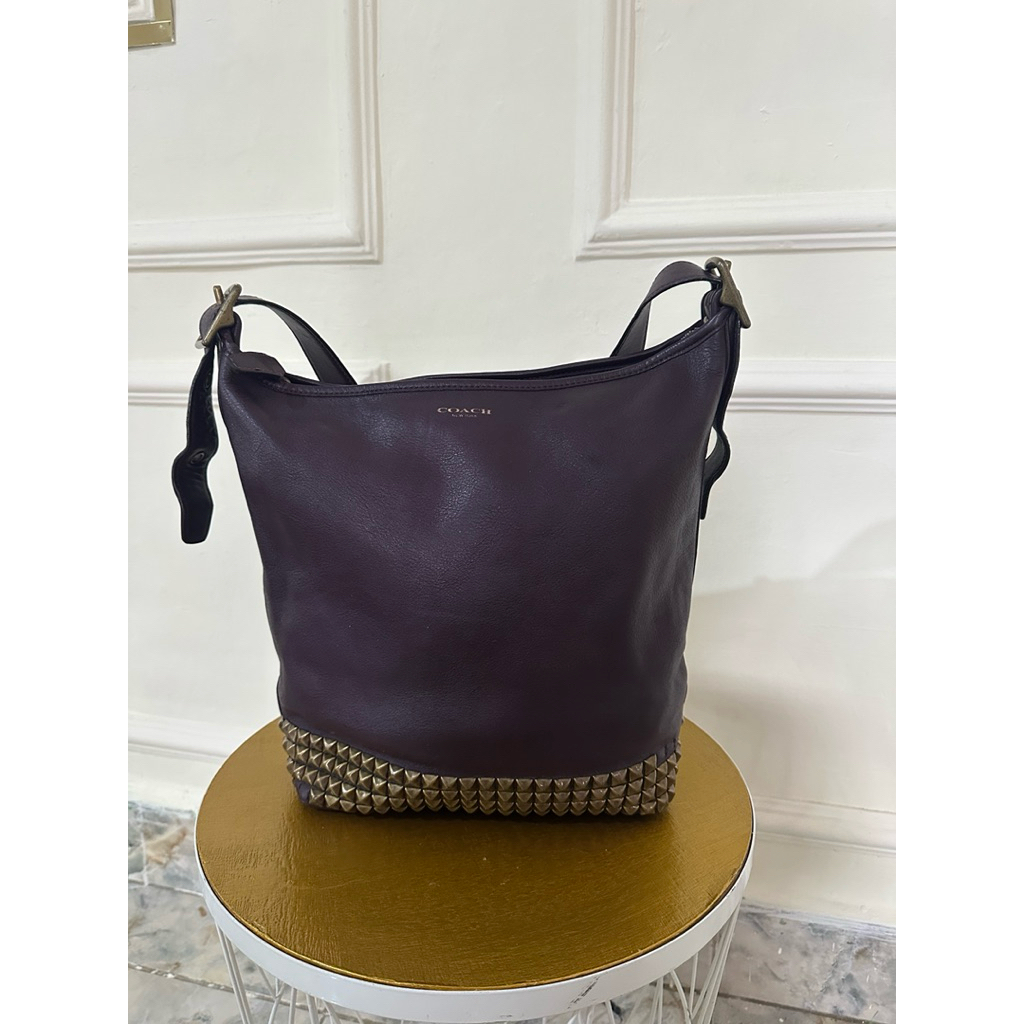 sling bag bucket studed coach burgundy preloved