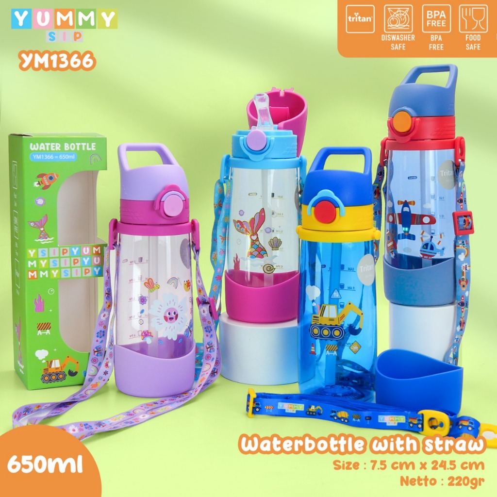 YUMMY SIP BE BOTTLE MINUM ANAK TRITAN 650ML CARRY+ LONG STRAP+ANTI PECAH DENGAN SILIKON PENGAMAN YM1