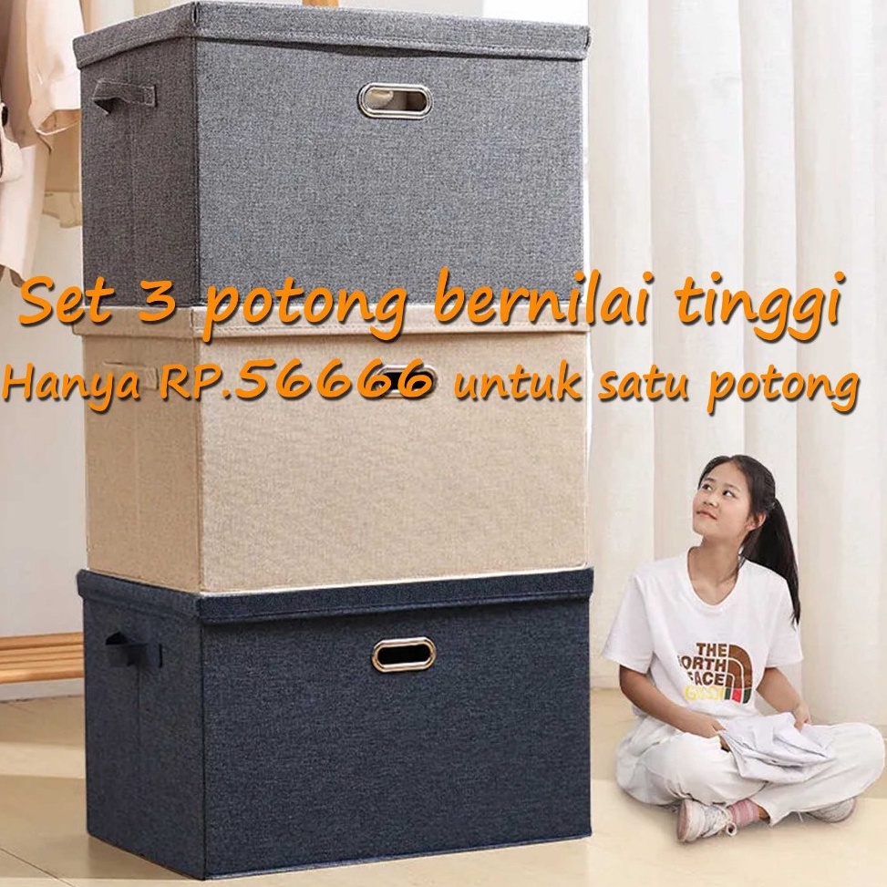 KODE P99X Portable Cotton Linen Cloth Storage Basket Kotak Penyimpanan Serbaguna Dengan Tutup Tempat