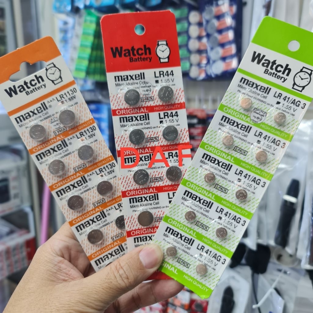 DAF GROSIR  BETERAI MAXELL LR41 LR44 LR1130 KALKULATOR JAM TANGAN TASBIH ALAT BANTU DENGAR MAINAN  A