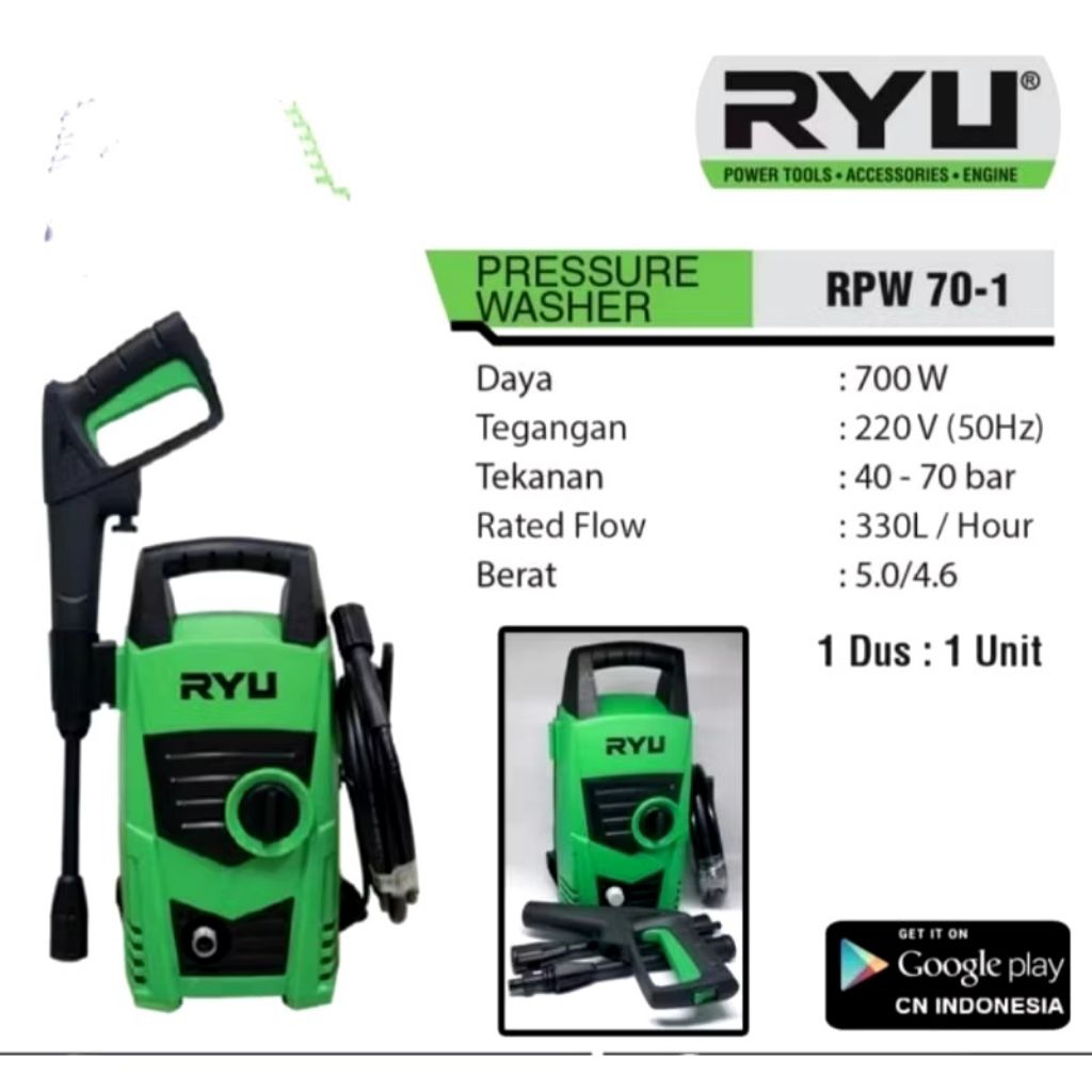 RYU Mesin Jet Cleaner RPW 70-1 Mesin Semprot Cuci Mobil Motor