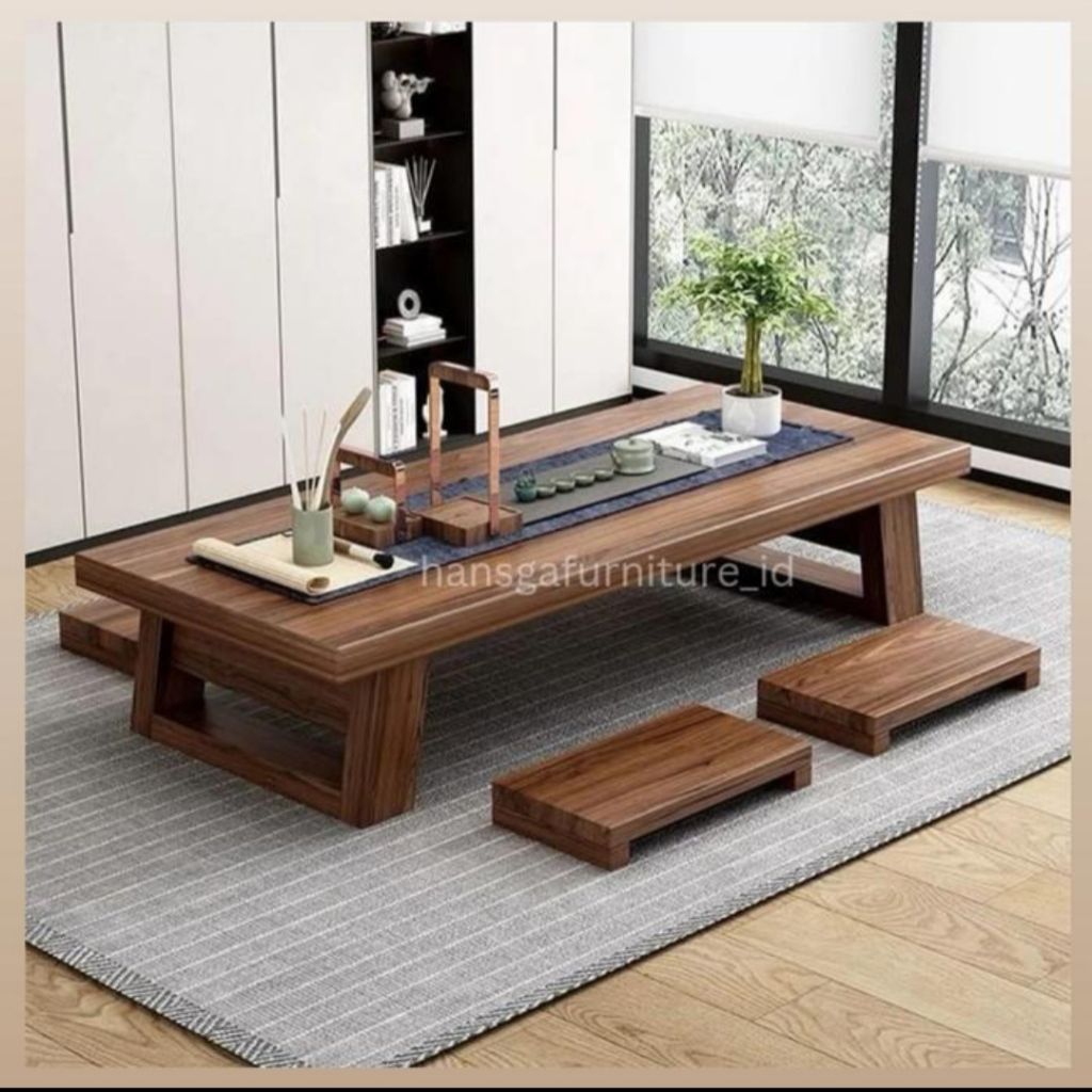 set meja makan minimalis meja makan lesehan cafe 4 kursi kayu jati