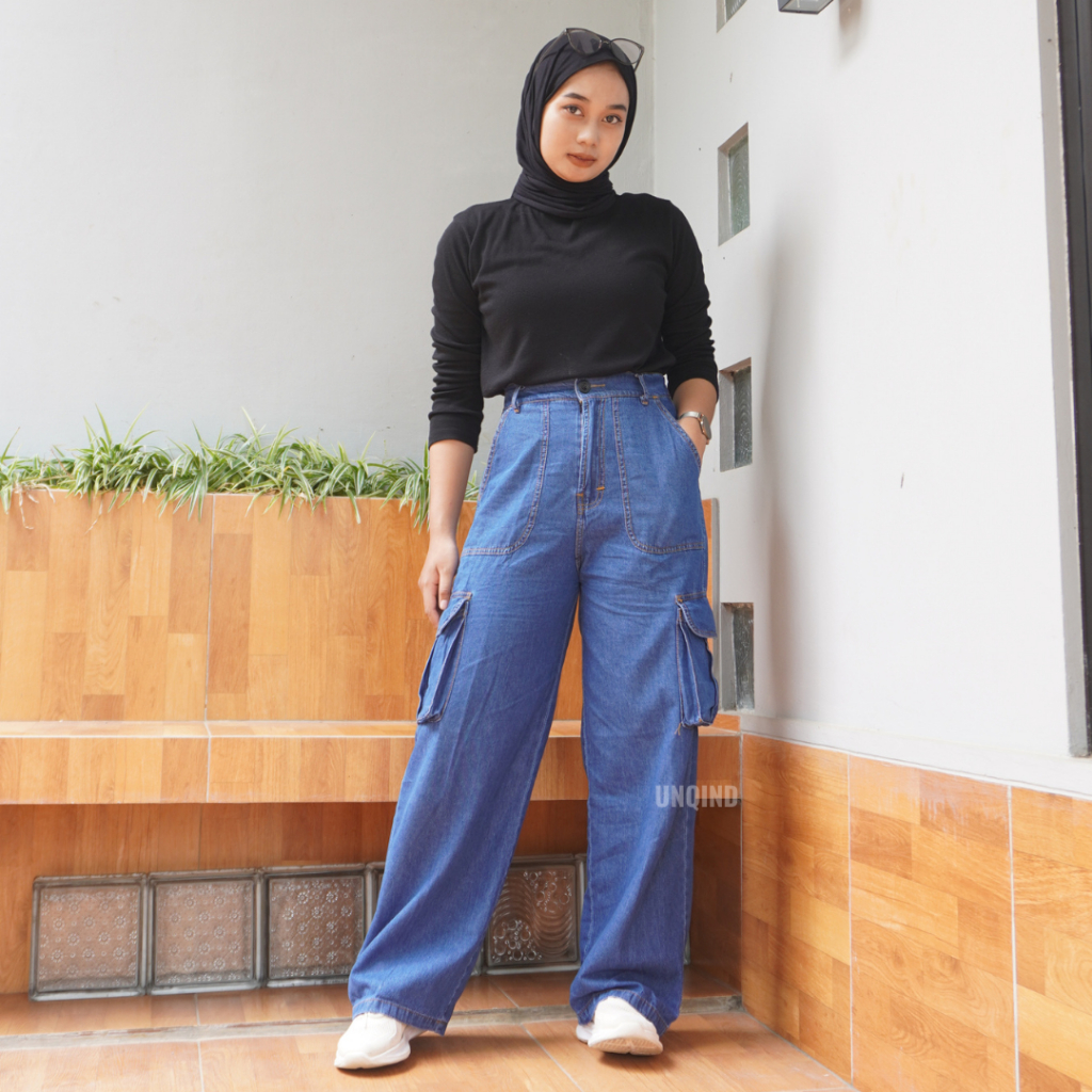Celana Kulot Jeans Cargo-Celana Kulot Cargo Jeans Wanita